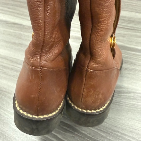 Michael Kors Tall Brown Leather Riding Boots Faux Fur Lined Snap Up Size 6 ½ M - Picture 3 of 16